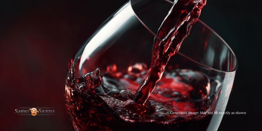 Red wine poured into crystal glass with bold color, representing cigar and wine pairing.