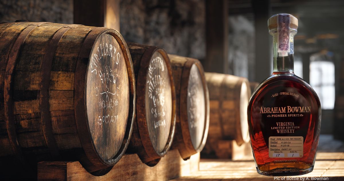 Bowman Cask Strength Bourbon with oak barrels in Virginia