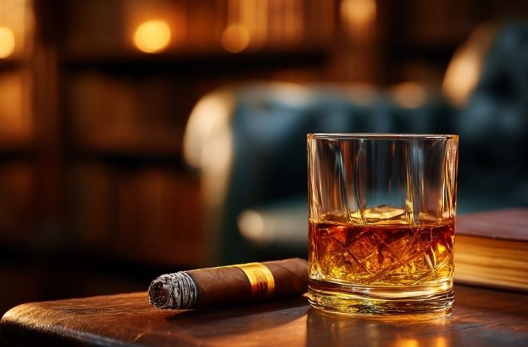 Premium cigar and whiskey pairing lifestyle photo