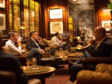 People sharing cigars and rum in a lounge, representing cigar rum pairing tradition.