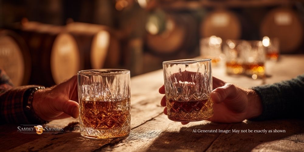 Friends enjoying cigars and aged rum, illustrating how flavors balance in cigar rum pairing.