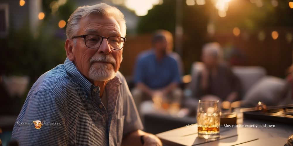 Retirement celebration with Scotch and cigars on a backyard patio.