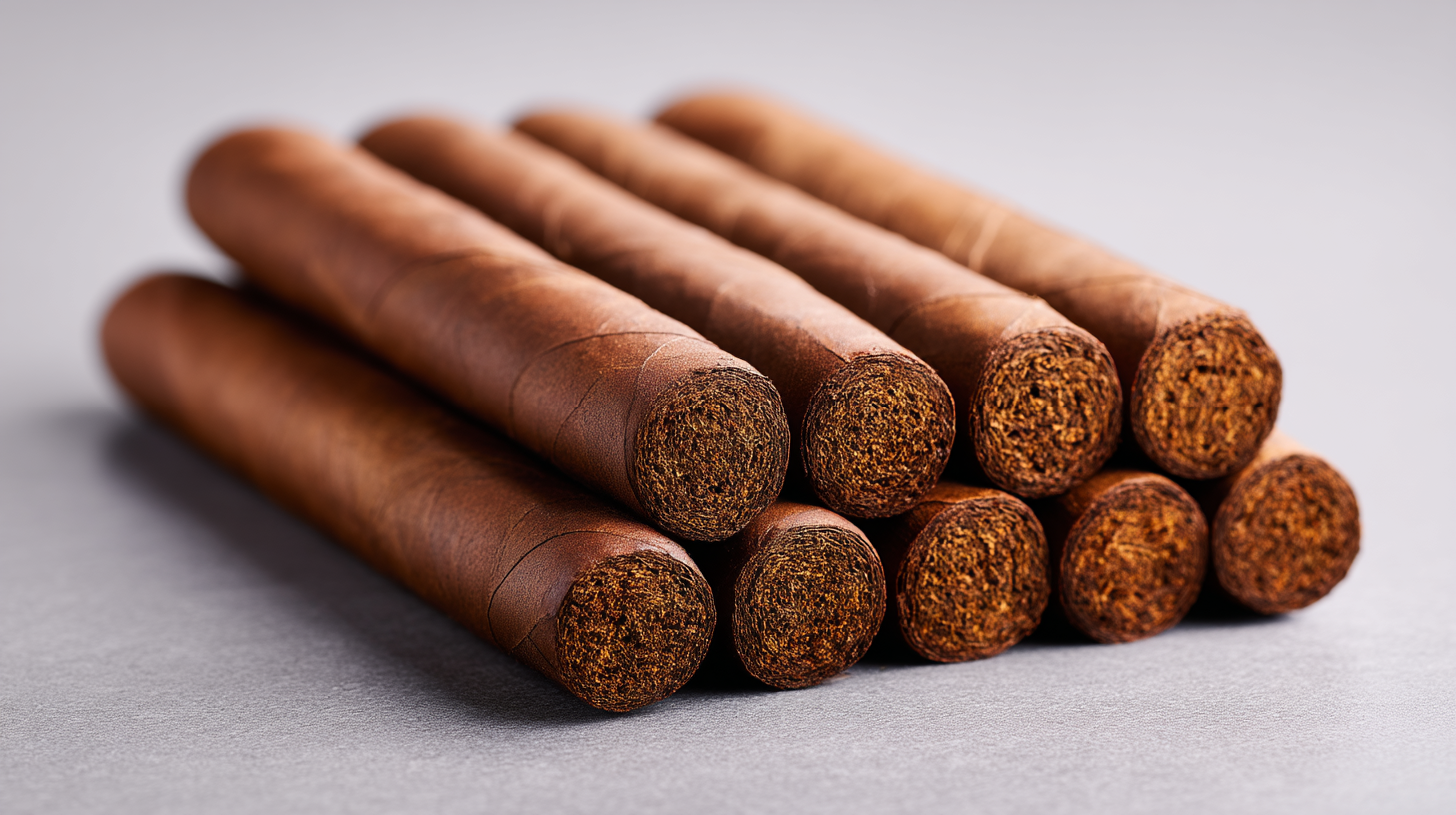 Lineup of straight-sided parejo cigars with rounded heads and open feet.
