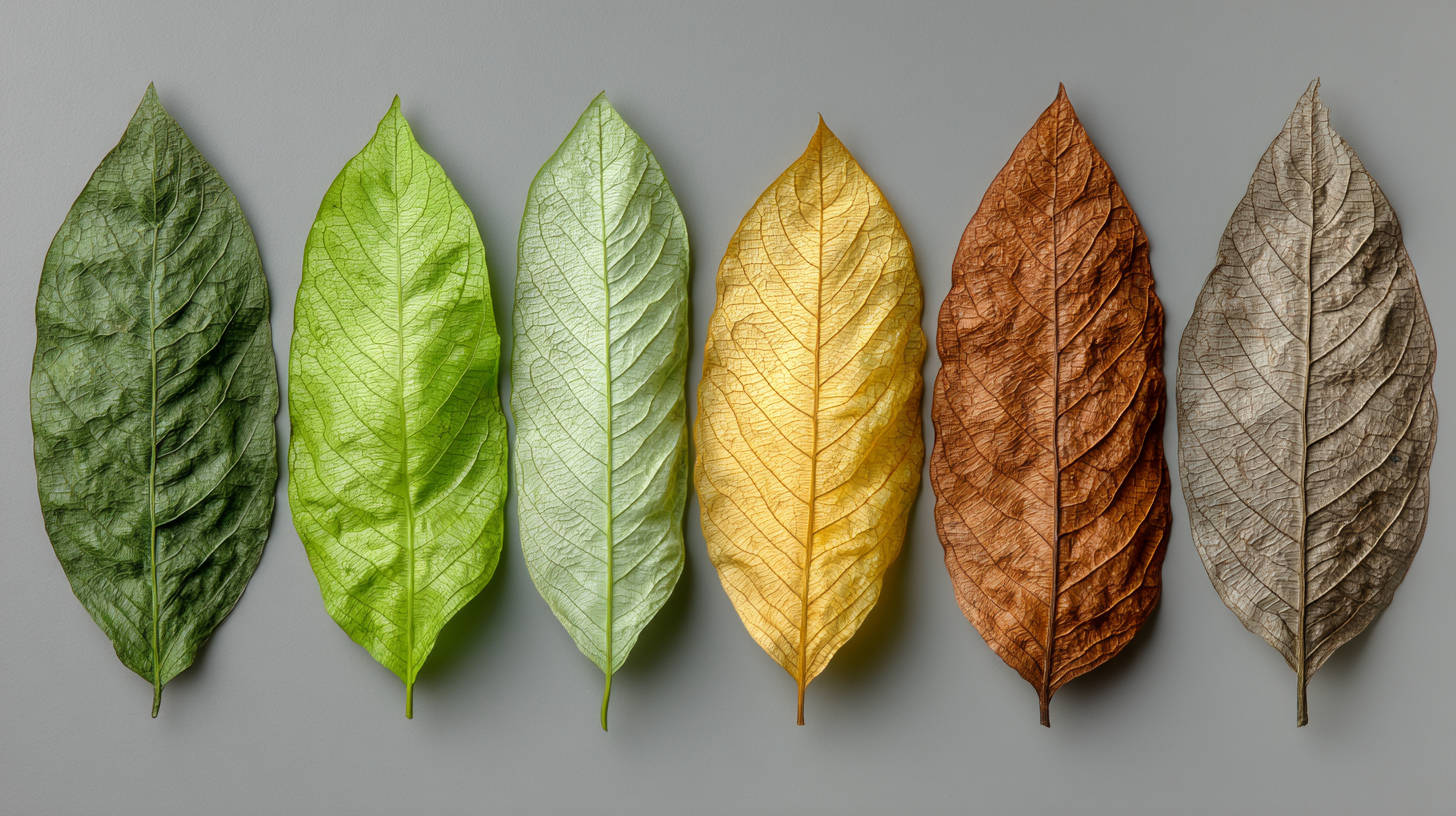 Horizontal layout showing cigar wrapper colors leaves from light Candela to dark Oscuro in natural light.